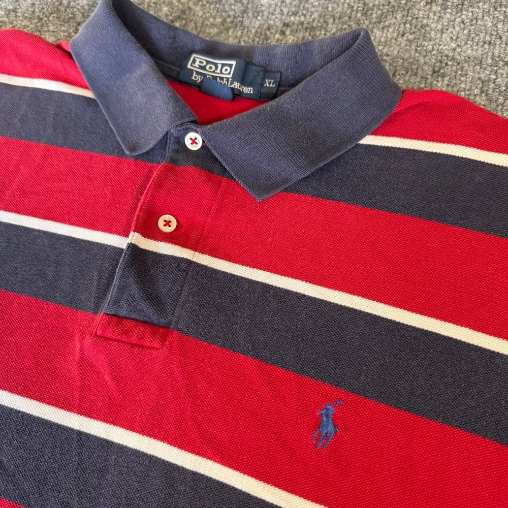 Polo Ralph Lauren Polo Shirt Mens XL Striped Cotton Classic Fit Red Navy Blue